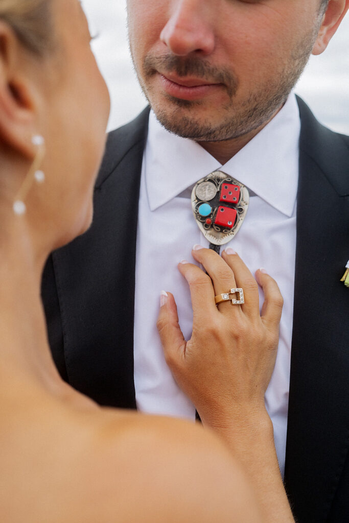 Bride and Groom photos on the streets of Rockaway Beach in New York.