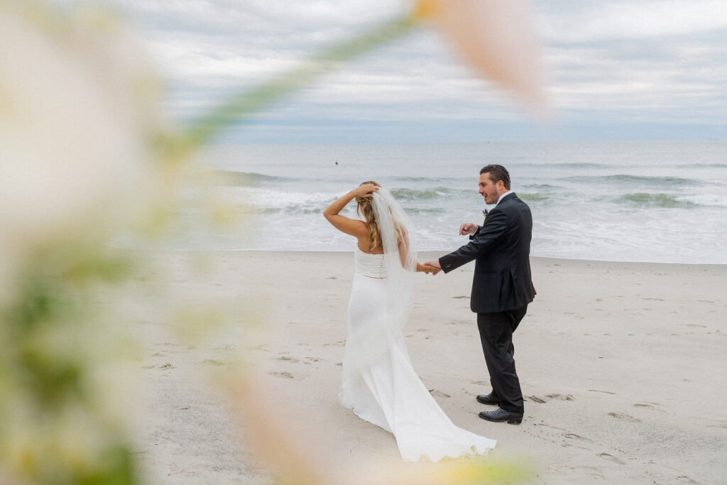 Bride and Groom photos on Rockaway Beach in New York.