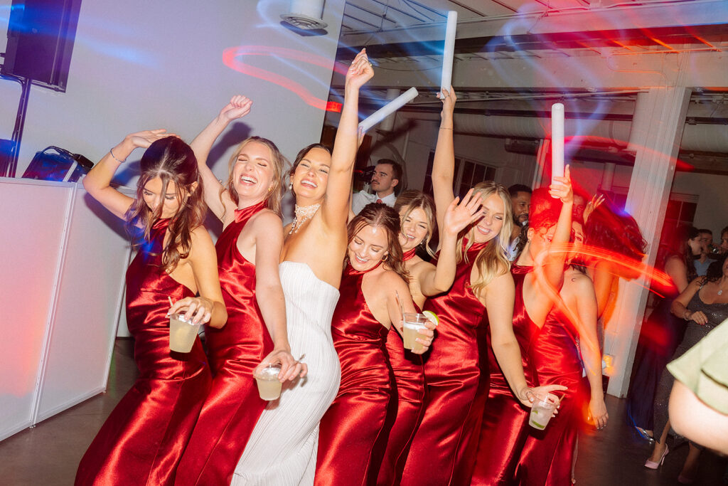 Candid dance floor moments from Trevor and Madison’s wedding reception at Blanc Denver