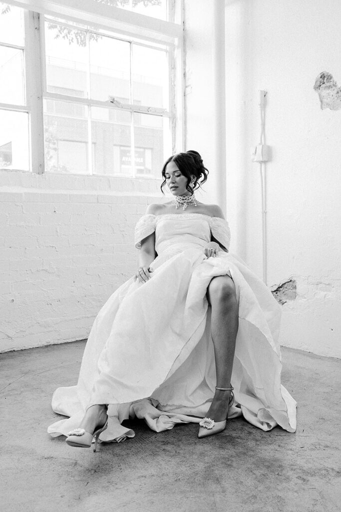 Bride in her mom's vintage wedding dress