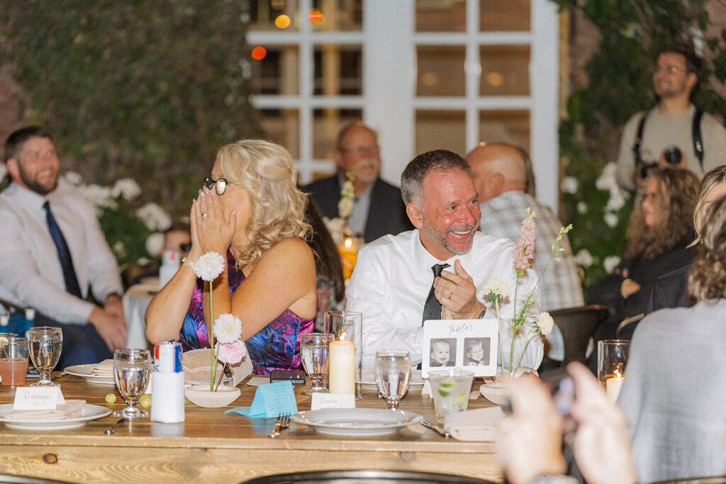 Modern reception setup with romantic candles and florals at Blanc Denver wedding